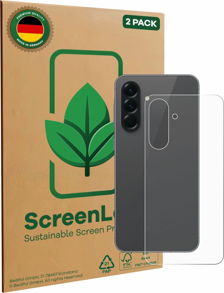 2x ScreenLeaf Schutzfolie für Samsung Galaxy A56 5G Enterprise Edition (Rückseite) nachhaltiger Displayschutz Display Schutz Folie Klar Transparent