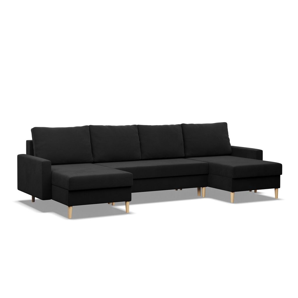 Ecksofa mit Schlaffunktion, Sofa U-form BLANK, Wendekissen, Schwarz, 294x140cm