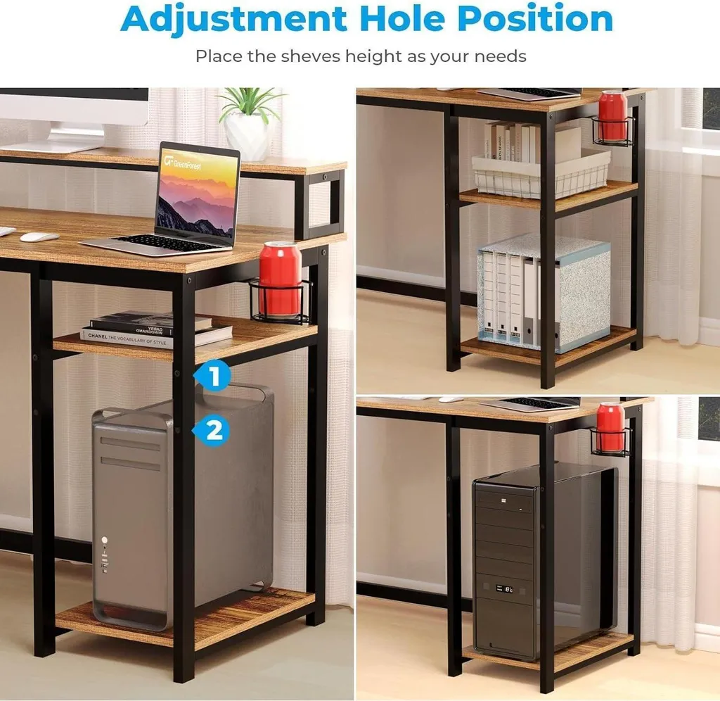 Table de bureau marron 100cm avec rangements et support d'écran intégré - 5