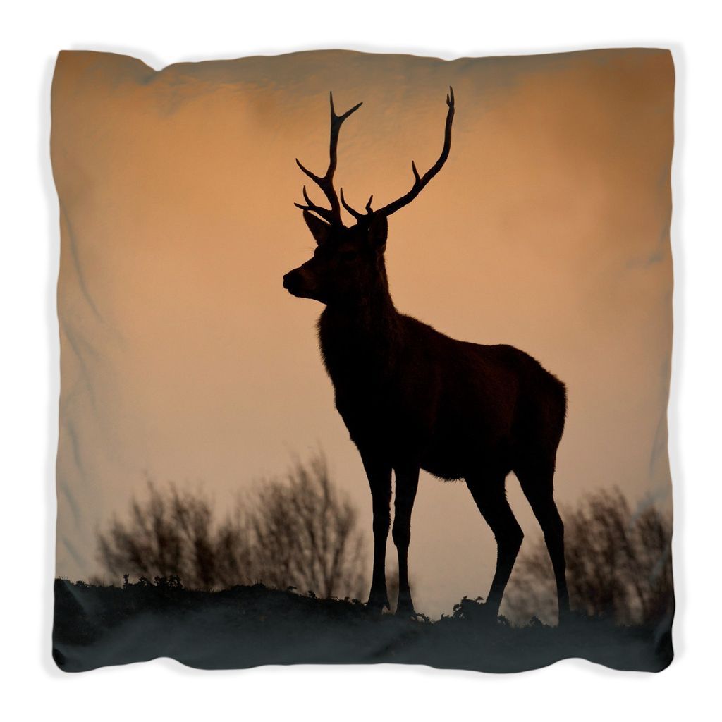 Wallario Premium Kissen, weiche Oberfläche, mit Motiv Rothirsch am Abend, Größe: 40 x 40 cm, mit weißer Rückseite