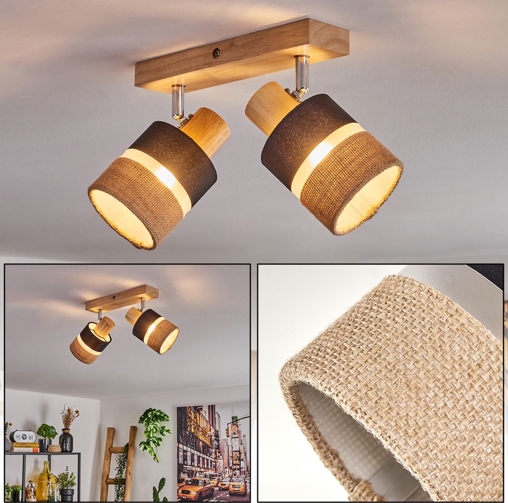 Frazzanò Deckenlampe aus Holz/Metall/Leinen in Natur/Chromfarben/Schwarz