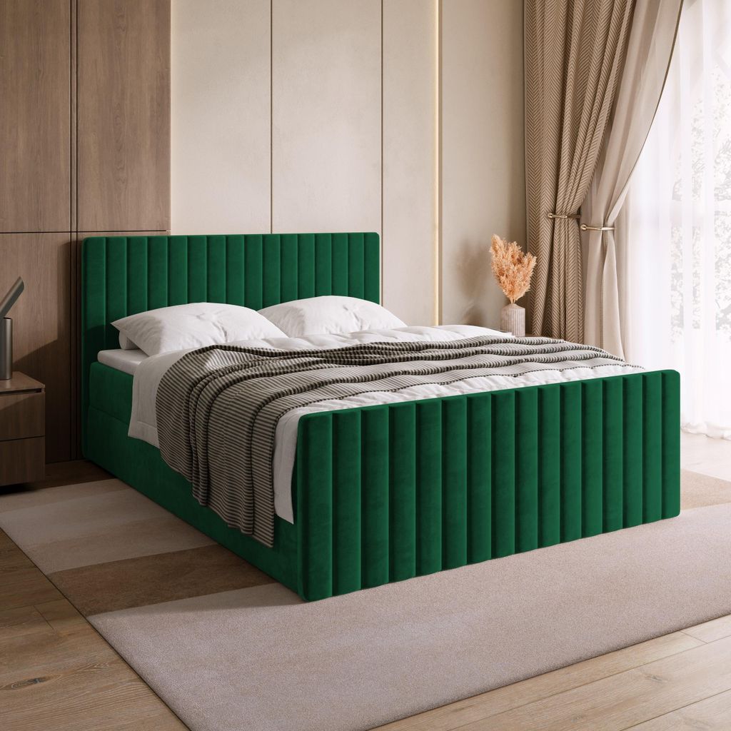 BroMARKT Boxspringbett DREAM DUO mit 2 Bettkasten, Bonell-matratze, Polsterbett, Bett (Dunkelgrün, Kronos 19, 160x200 cm)