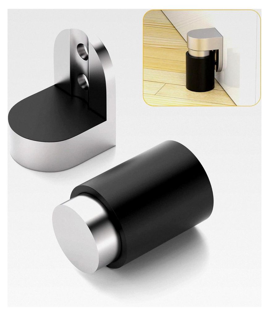 Zylindrischer Türstopper zur Bodenmontage aus Edelstahl, robust, magnetisch und höhenverstellbar, gebürstetes Satin