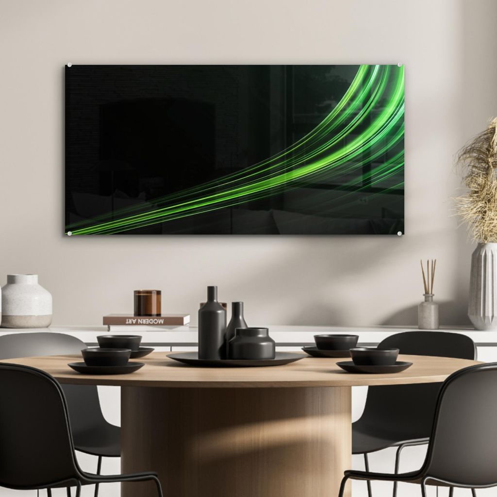 MuchoWow Glasbilder - Bilder auf Wandbild - Foto auf Glas Spiele - Linien - Bogen - Grün 80x40 cm Wanddekoration aus Glas - Acrylglasbild - Acrylb...