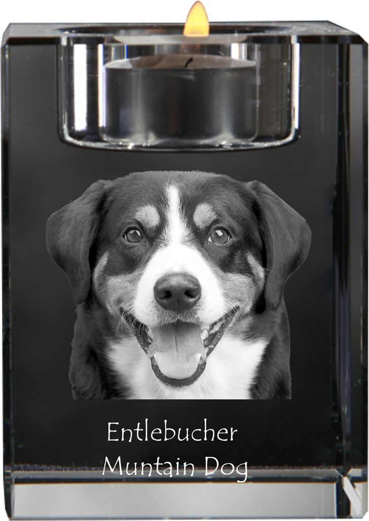 Entlebucher Sennenhund - Kerzenhalter mit Hundefoto, Teelichthalter aus Kristall, personalisiertes Geschenk der Marke Art-Dog