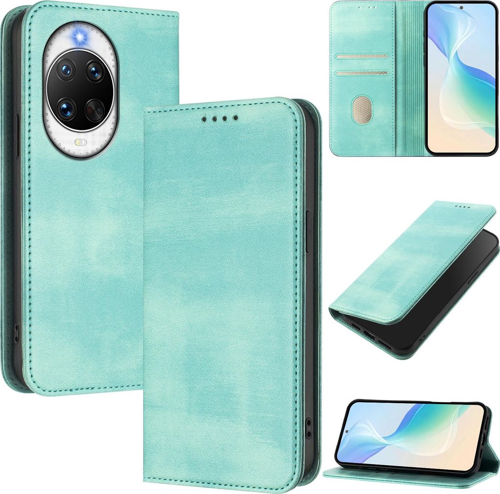 Handyhülle für Huawei Nova 14 Pro, Vintage Leder RFID Schutz Kartenfach Standfunktion Magnetische Klapphülle Türkis