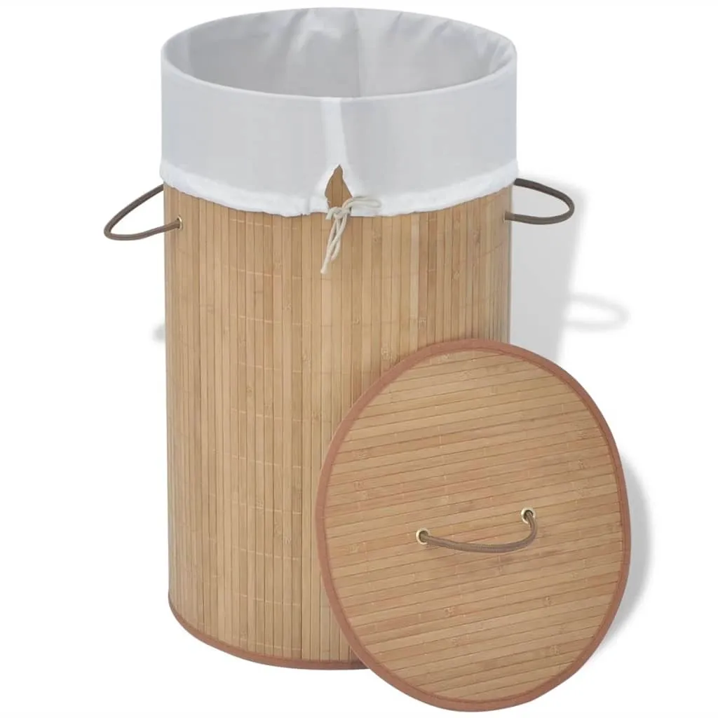 Corbeille à Linge Ronde en Bambou Naturel avec Sac Amovible Intérieur