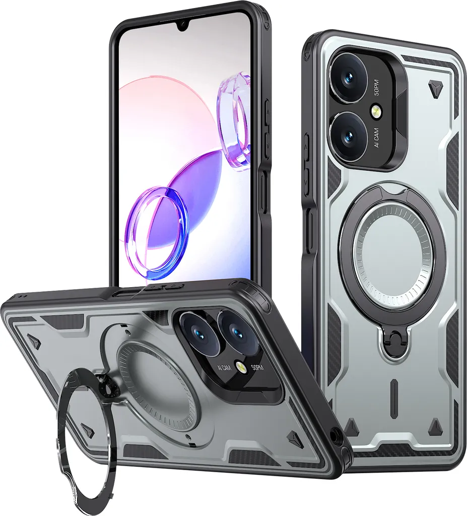 Custodia Xiaomi Redmi 12C Poco C55 Militare Grigia con Anello Magnetico