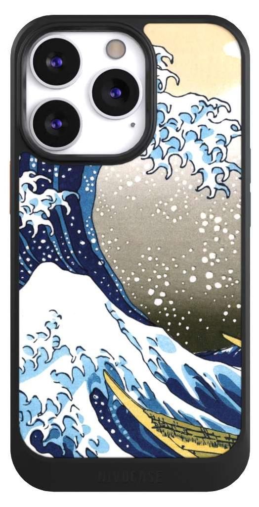 NIVOCASE Hülle für Apple iPhone 13 Pro Handyhülle NIVOcore Case Schwarz Katsushika Hokusai Kunst Die große Welle vor Kanagawa