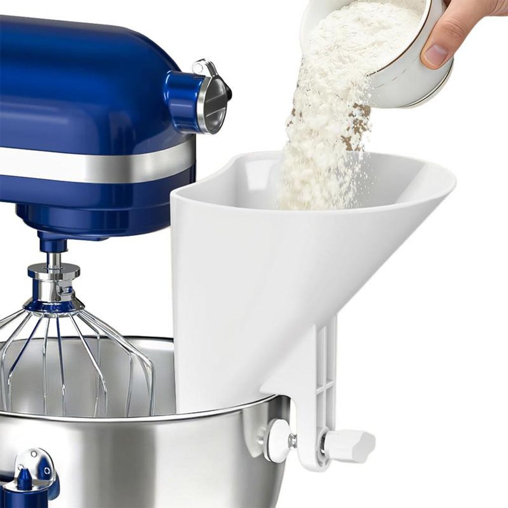 Universal Mehltrichter für Küchenmaschinen, Breite Einfüllhilfe mit Klemmbefestigung, Für 3,5–7 QT Rührschüsseln Edelstahl Glas & Keramik