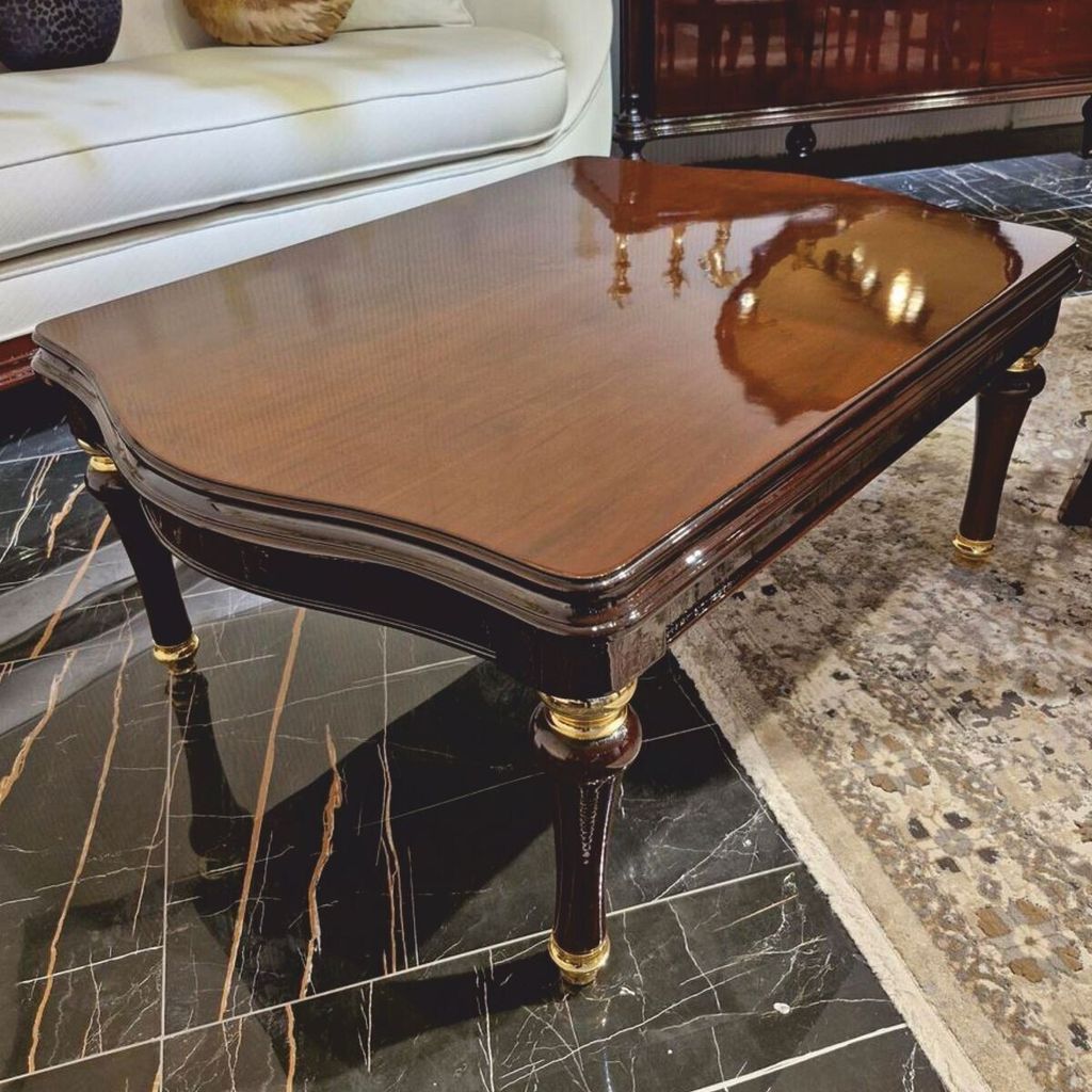 Casa Padrino Luxus Barock Couchtisch Dunkelbraun / Gold 118 cm - Barock Möbel