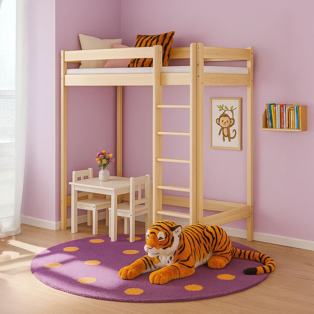 MEBLE WRÓBEL Hochbett 90x200 cm - Kinderbett mit Lattenrost und Rausfallschutz, Holzbett, Etagenbett mit Leiter Bett - Jugendbett Ohne Matratze Un...