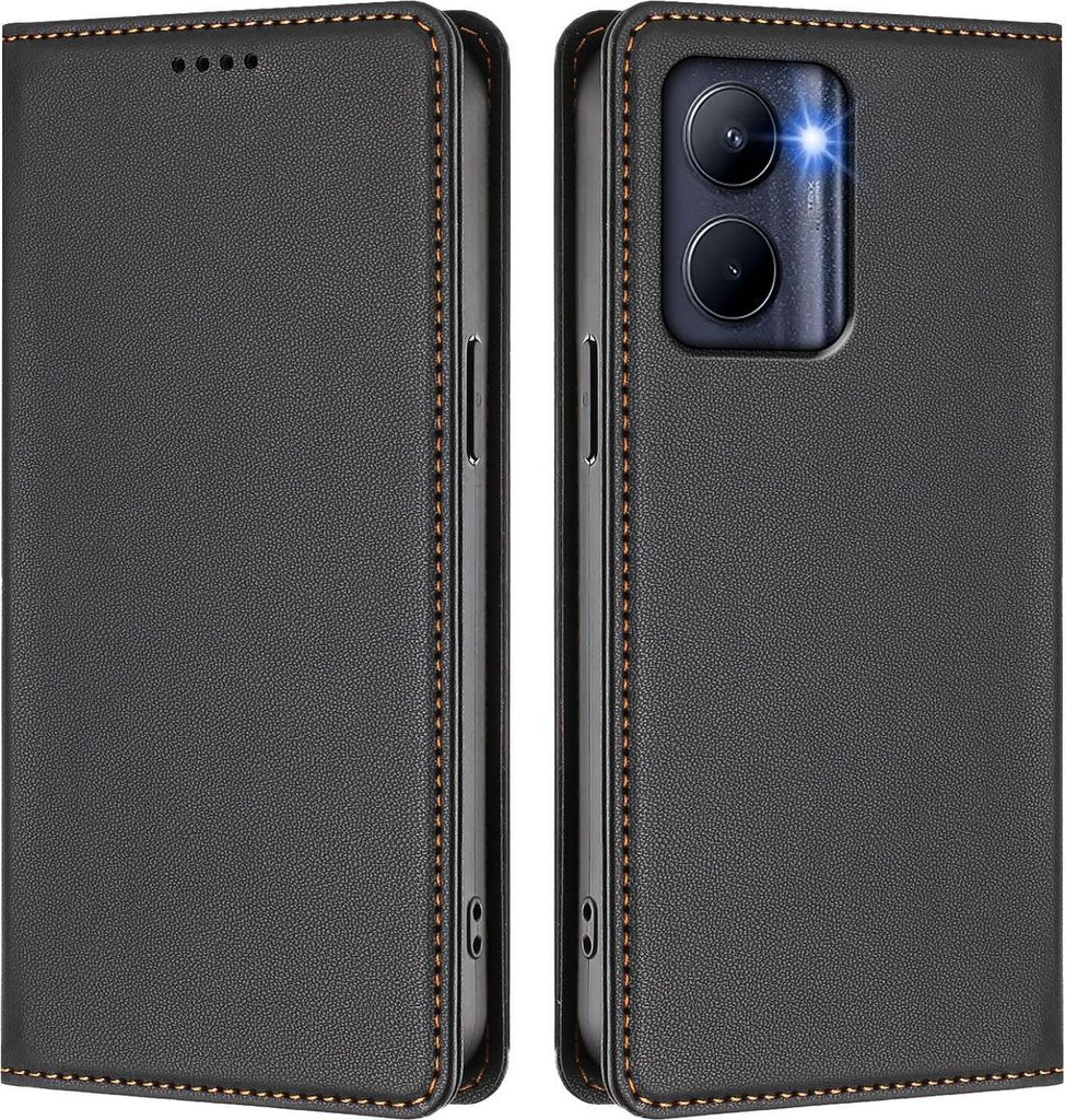 Handyhülle für Realme C33 2022/2023, Kunstleder Klapphülle Stoßfeste Magnetische Hülle mit Ständer Schwarz
