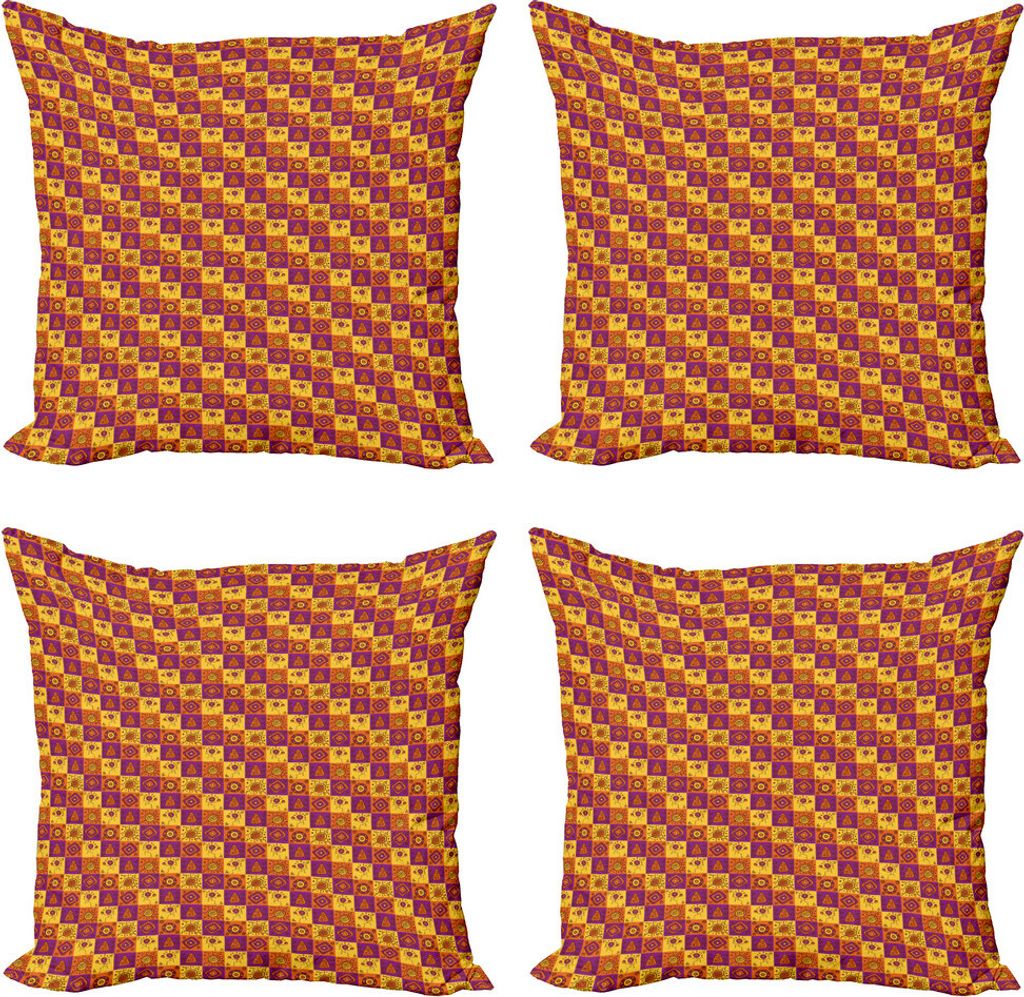 ABAKUHAUS Stammes Kissenbezug Set (4 Stück), zeitlosem Design, Moderner Doppelseitiger Digitaldruck, 60 cm x 60 cm, Lila und Gelb