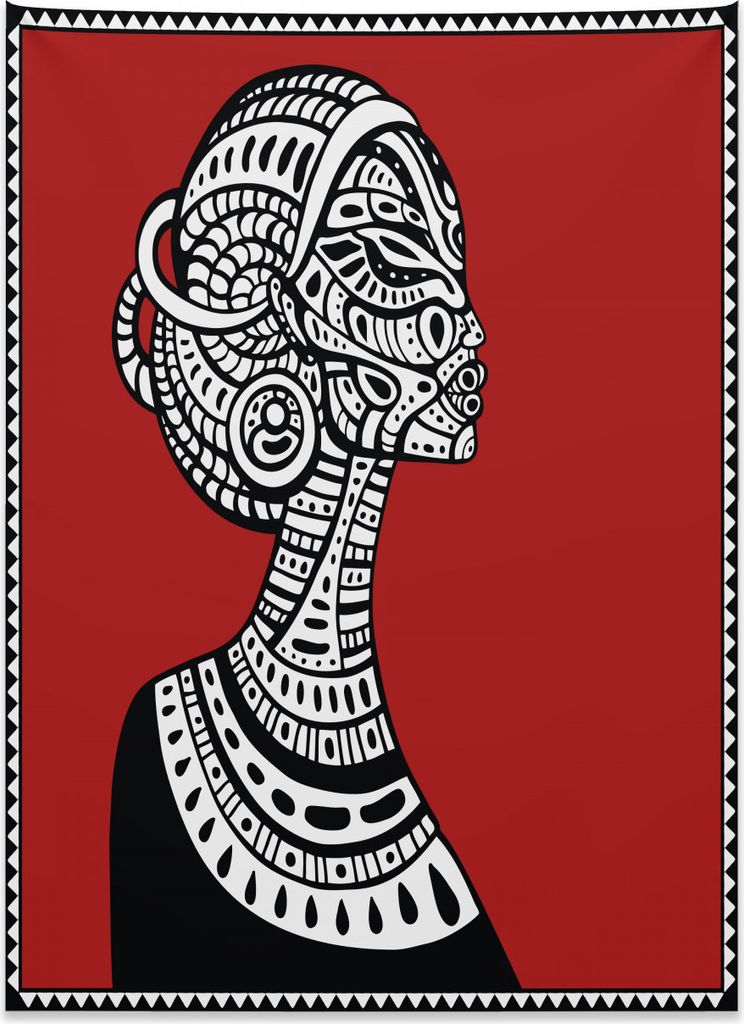 Abakuhaus afrikanische Frau Wandteppich, Ethno-Figuren aus Weiches Mikrofaser Stoff Kein Verblassen Klare Farben Waschbar, 110 x 150 cm, Weiß Schw...
