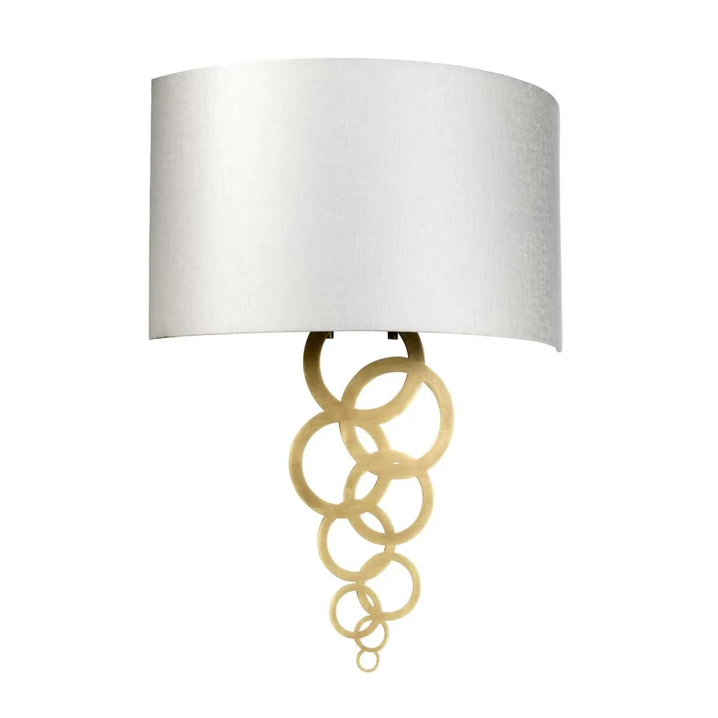 Grande Applique Murale Double avec Abat-jour en Tissu Crème et Laiton