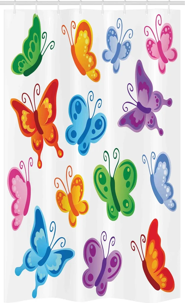 ABAKUHAUS Tenda da doccia stretta con farfalle, ali colorate elaborate, set decorativo per bagno in tessuto con ganci, 120 x 180 cm, multicolore