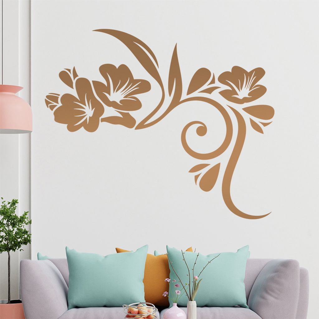 Blumen - Linien Wandtattoo in 6 Größen - Wandaufkleber Wall Sticker - Dekoration, Küche, Wohnzimmer, Schlafzimmer, Badezimmer