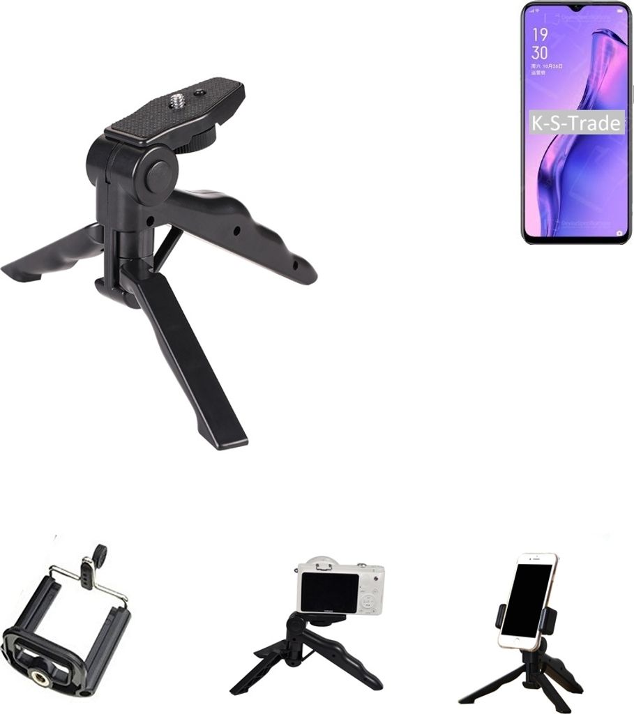K-S-Trade Stativ Tisch-Ständer Dreibein Handy-Stativ Ständer kompatibel mit Oppo A31 Mini-Stativ Smartphone Tripod Handy-Stativ aus Plastik schwarz