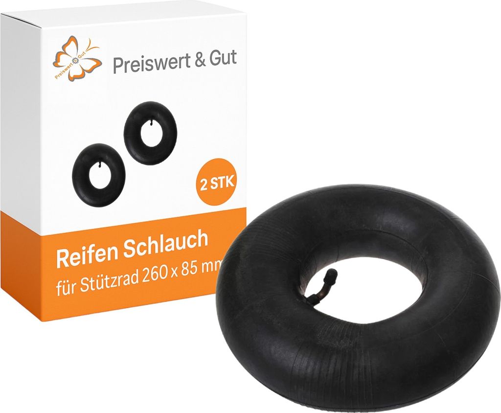 2x Ersatzschlauch 260x85 Mm (3.00-4) Für Sackkarre & Co. – Mit 45° Autoventil, Inkl. Staubkappe