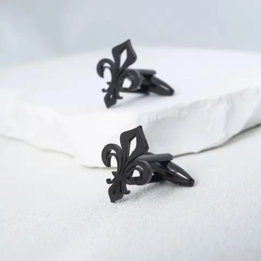 Boutons de manchette lys français écusson gravé en relief inoxydable