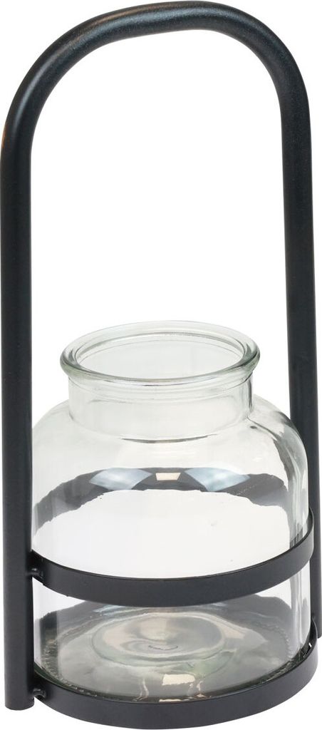 Windlicht Metall Glas Kerzenhalter Nostalgie Schwarz 14,5cm