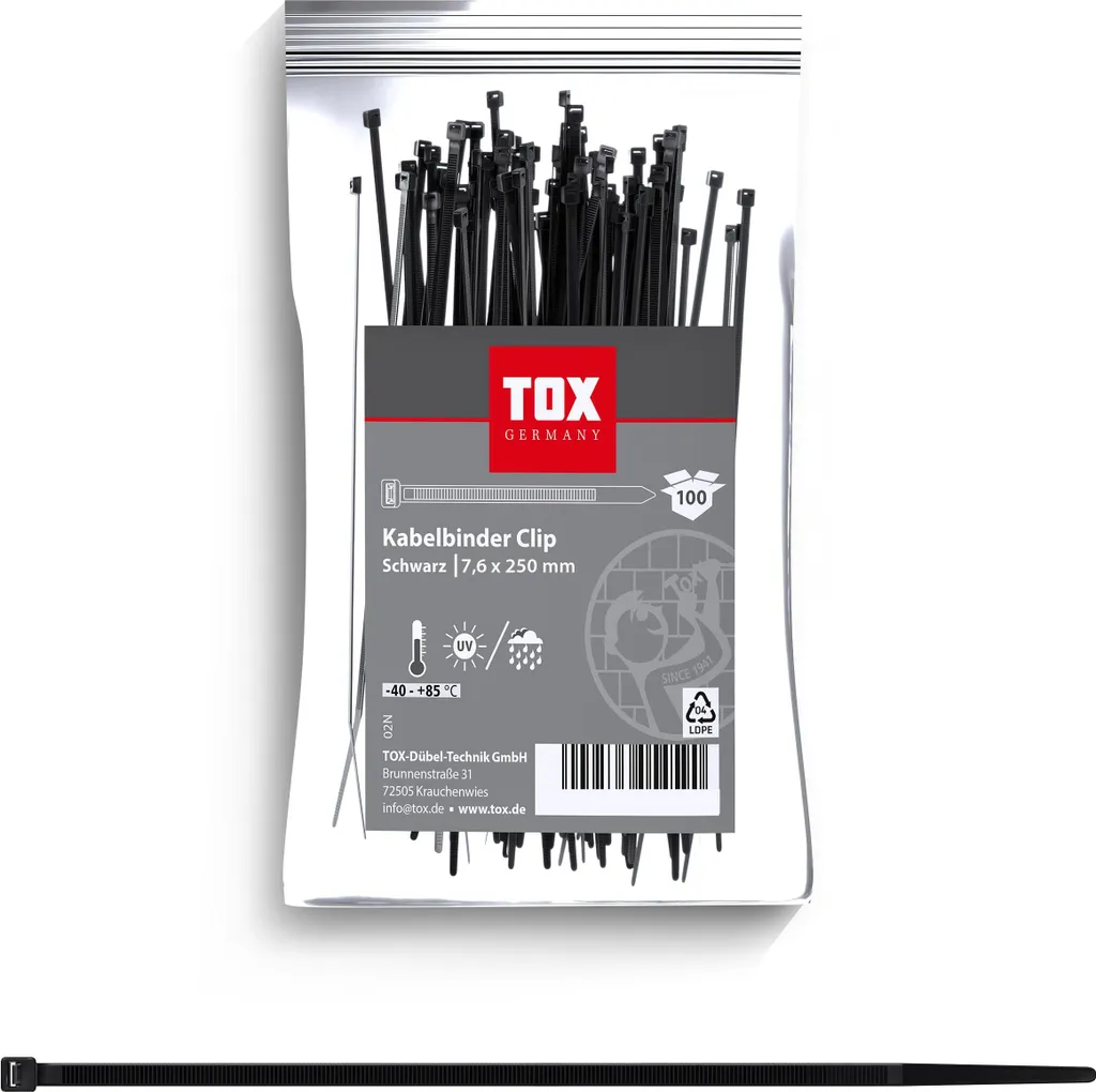 TOX 099600030 Fascette per Cavi 7.6x250mm Nere Resistenti UV 100 pz