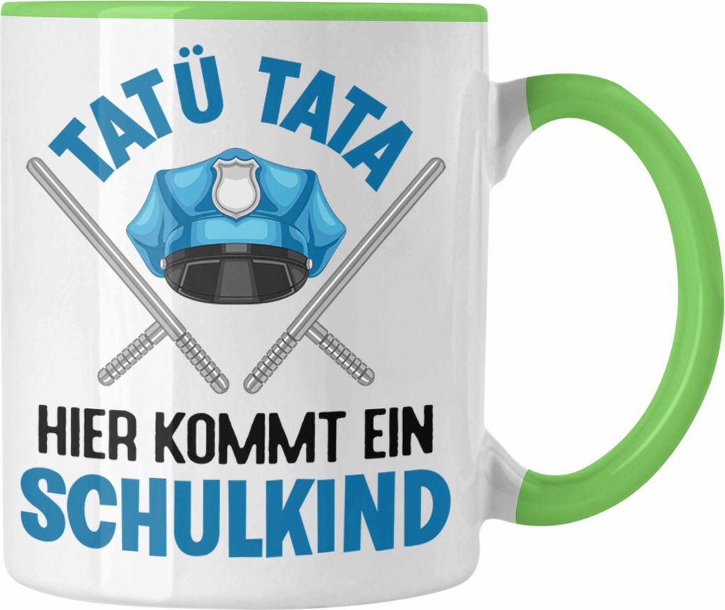 Trendation - Einschulung Junge Tatü Tata Schulkind Geschenk für Schultüte Füllung Tasse Schulstart 1. Schultag Schuleinführung Schulanfang Ges...