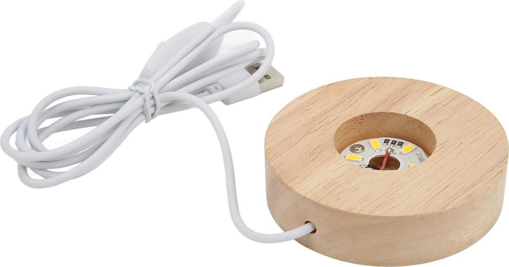 LED-Lichtsockel, USB-Schnittstelle, Eichenholz, rund, 2 cm dick, leuchtende dekorative Display-Lampe für Zuhause, 5 V, warm