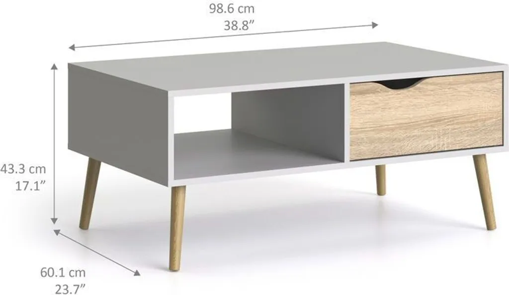 Tavolino da Salotto OSLO Bianco / Rovere | Tavolo TV Salvaspazio - 13