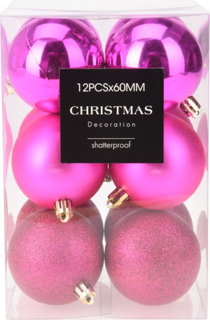 12pcs Boules de Noël Boules d'arbre de Noël Set Rose Ø6cm Image du produit 