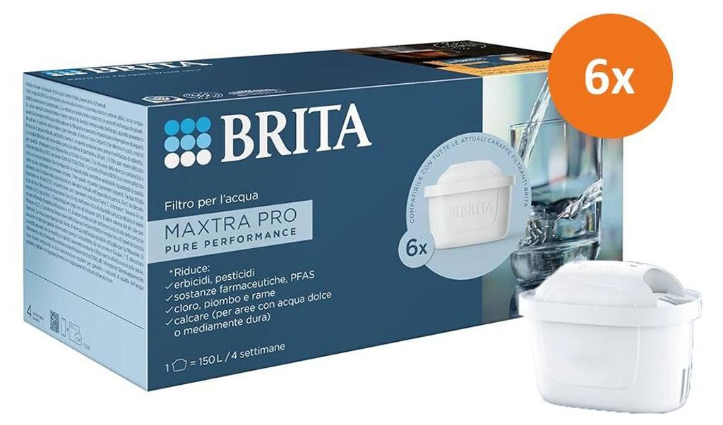 A box of Brita Maxtra PRO water filter cartridges with a single cartridge shown separately.