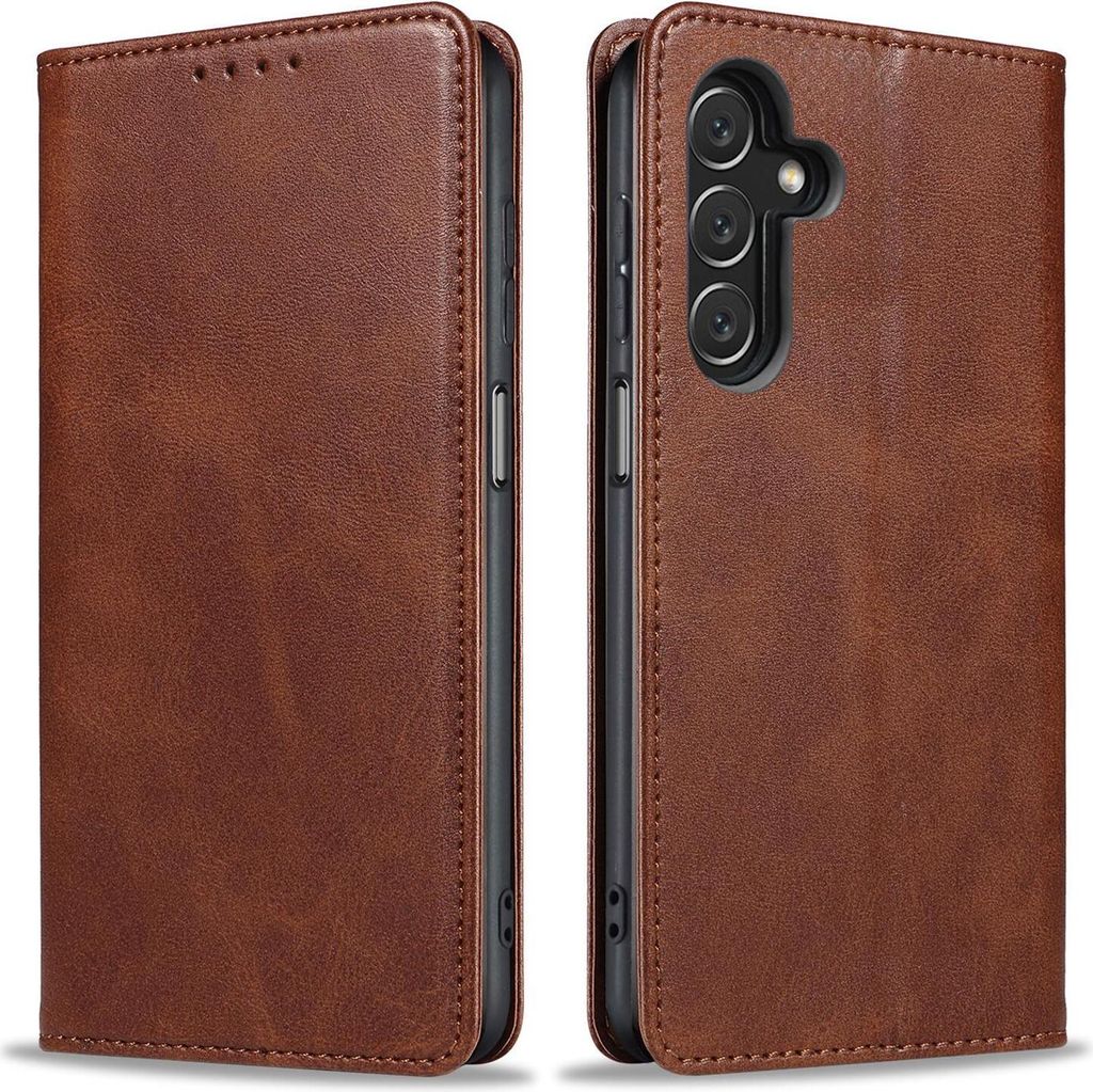 Handyhülle für Samsung Galaxy A15 Kunstleder Flip Cover Hülle Handytasche Case Kartenfach Farbe: Dunkelbraun