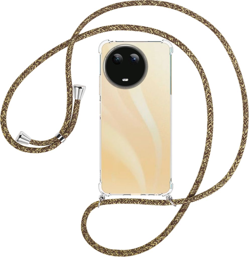 Handykette Backcover-Schutzhülle mit Band (Metall silberfarben) für Realme C67 4G - braun+beige
