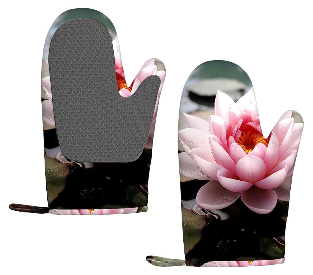 Silikon Ofenhandschuhe 2 Stück Rosa Lotusblüte für die Küche