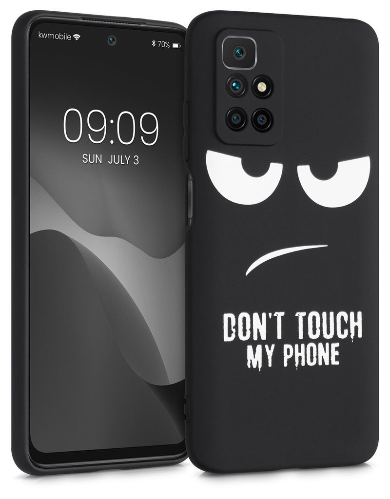 kwmobile Hülle kompatibel mit Xiaomi Redmi 10 (2021 / 2022) - Handyhülle Silikon Case - Don't touch my Phone Weiß Schwarz