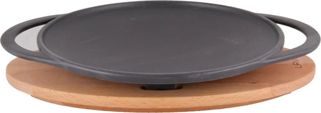 Wok en fonte émaillée 28 cm et son socle bois protecteur LAVA METAL