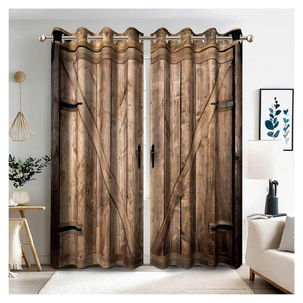 Holzscheunentor Vorhänge rustikal Vintage Holz Tür Druck für Bauernhaus Fensterbehandlung 2 Paneele thermisch isoliert Blackout Fenster Vorhäng...