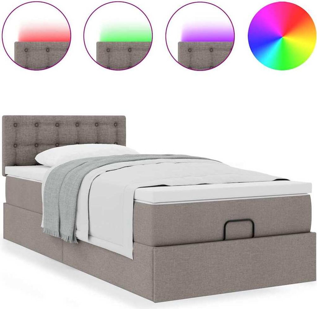 Ottoman-Bett mit Matratze & LEDs Taupe 100x200 cm Stoff