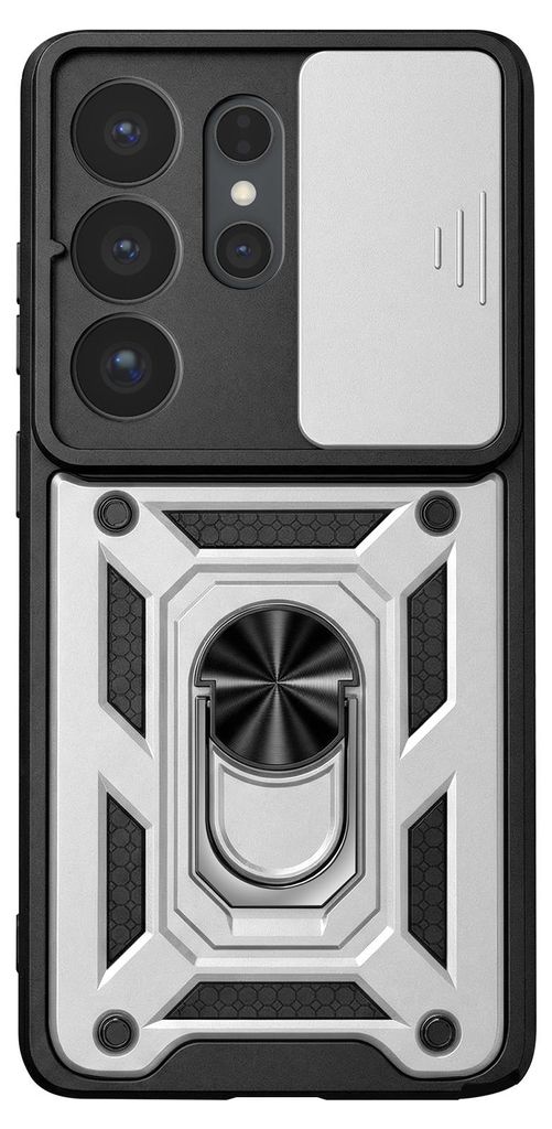 Avizar, Hülle mit Ringhalter und Kameraschiebeschutz für Galaxy S26 Ultra, Silber