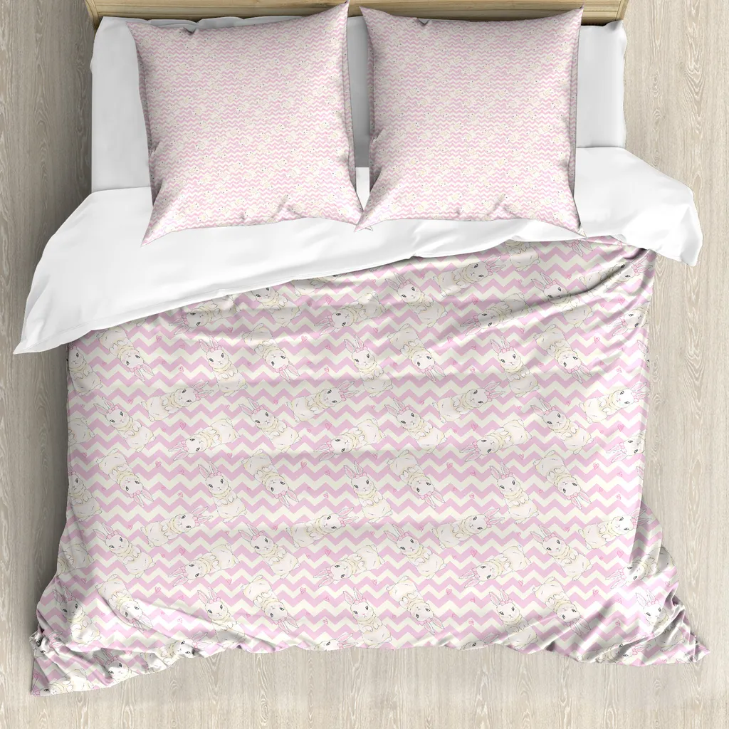 Ensemble Housse de Couette Lapin de Pâques 155x220cm ABAKUHAUS Rose