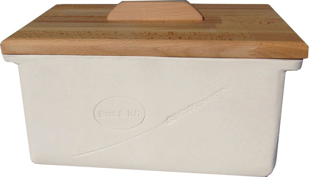 Keramischer Brottopf - Brotkasten aus Ton unglasiert mit Holzdeckel, 100% Handarbeit B10