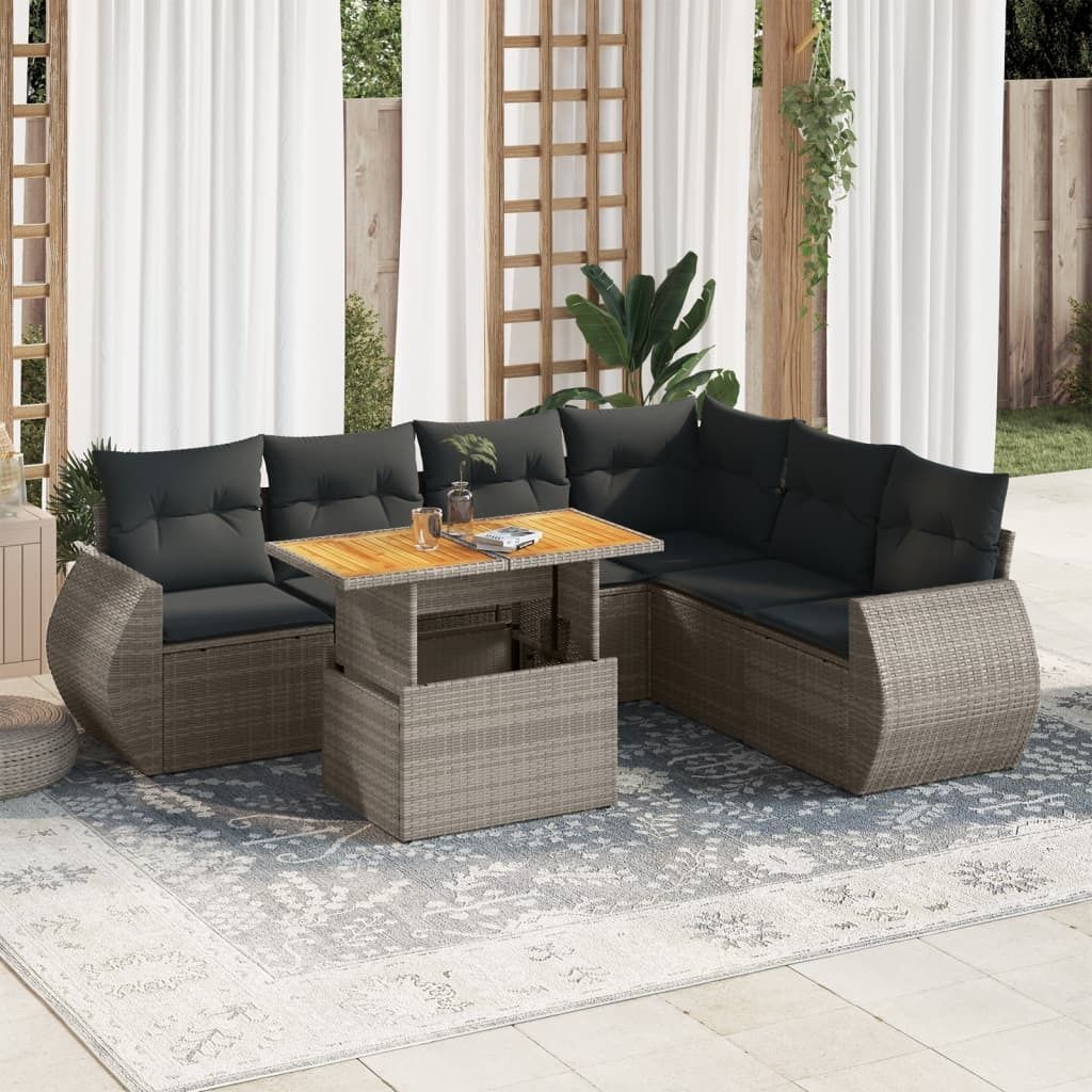 Maison Exclusive - 7-tlg. Garten-Sofagarnitur mit Kissen Grau Poly Rattan