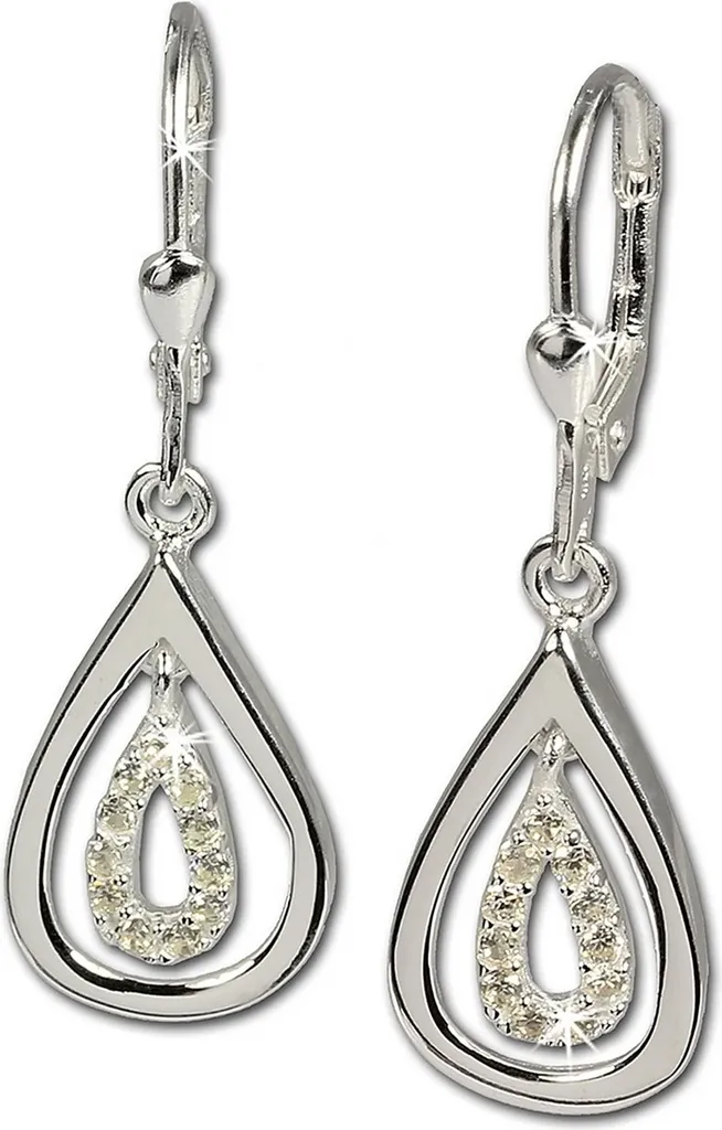 Boucles d'oreilles pendantes en argent massif et gouttes de zirconium blanc