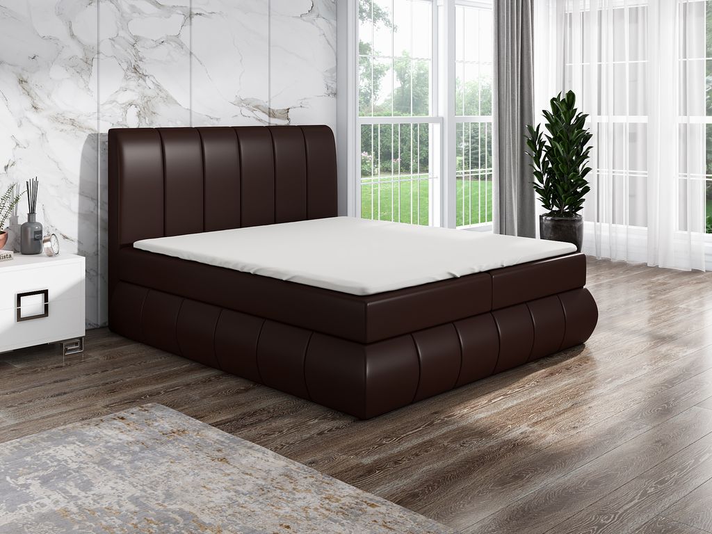 Boxspringbett KAND 200 x 200 mit 2 Bettkästen, Bonell-Matratze und Topper. Farbe: Braun