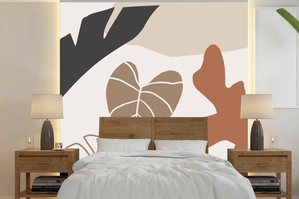 MuchoWow Fototapete für Wohnzimmer oder Schlafzimmer Wandtapete Vinyl Motivtapete Sommer - Blatt - Braun - 280x280 cm - Hintergrundbild