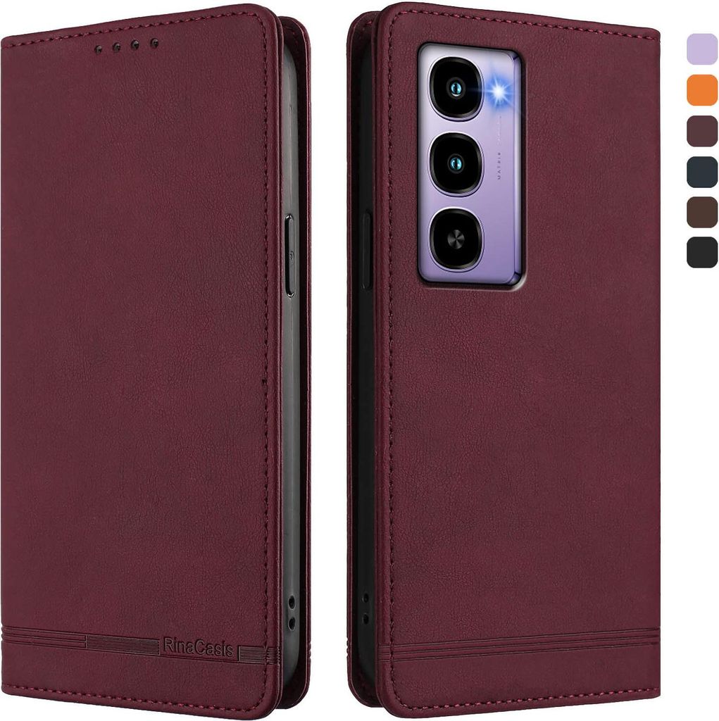 Hülle für itel City 100, Retro Kunstleder Ständer Klapphülle mit Kartenfächer und Magnetische Rot