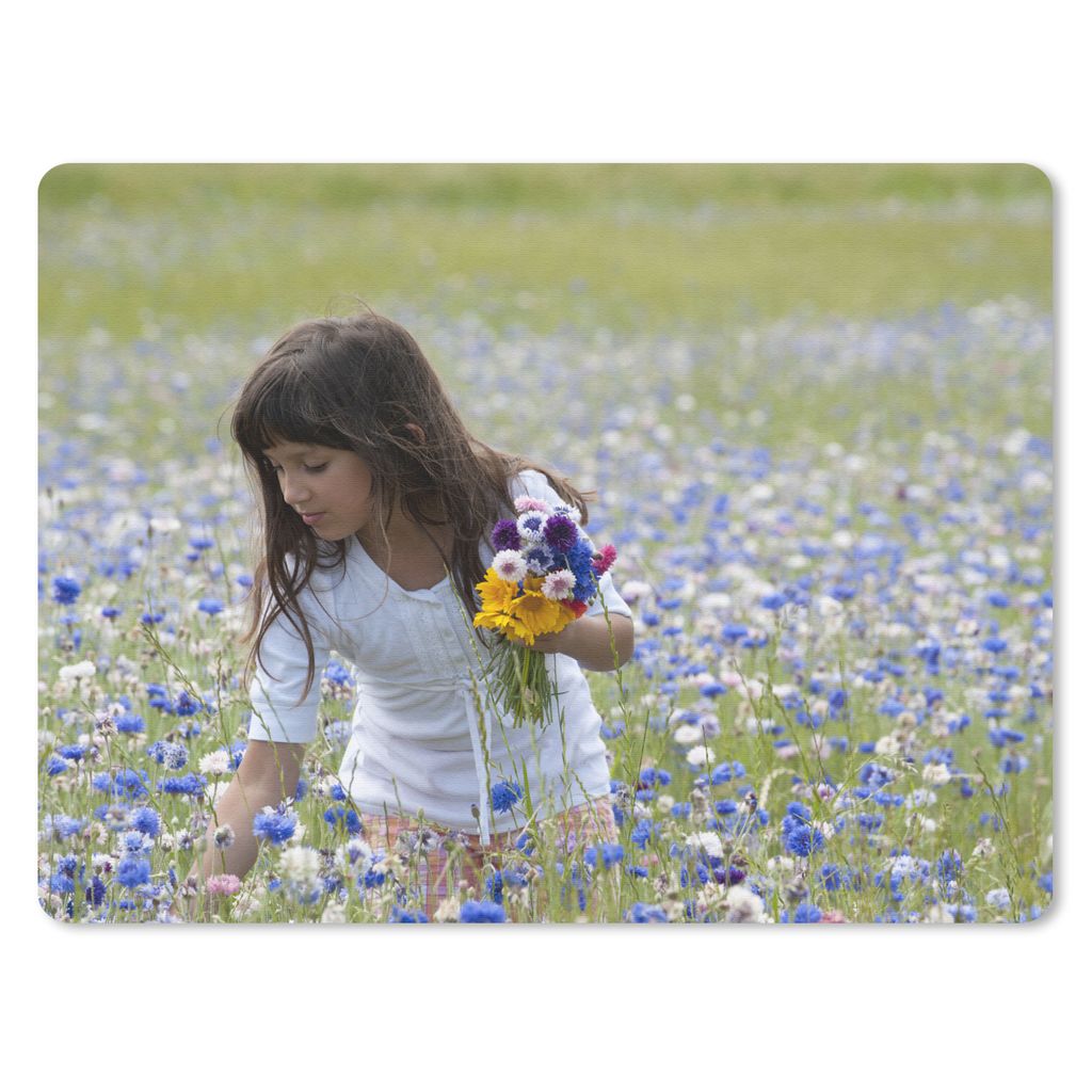MuchoWow Mauspad Mousepad Mädchen - Blumen - Wiese 40x30 cm - Mousepads - Maus Mat - Pad - Mausunterlage - Anti Rutsch