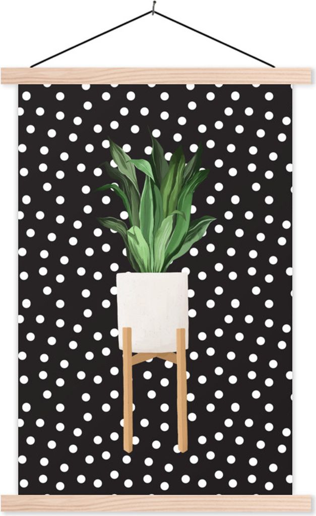 MuchoWow Textilposter Zimmerpflanze - Pflanzgefäß - Dots 60x90 cm mit holzfarbenen Rahmen - Textil