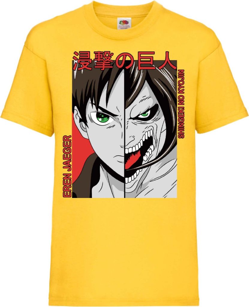 Kinder T-Shirt Attack Anime On Titan Eren Jaeger 01 Jaeger, 12-13 Jahr - 152 / Gelb